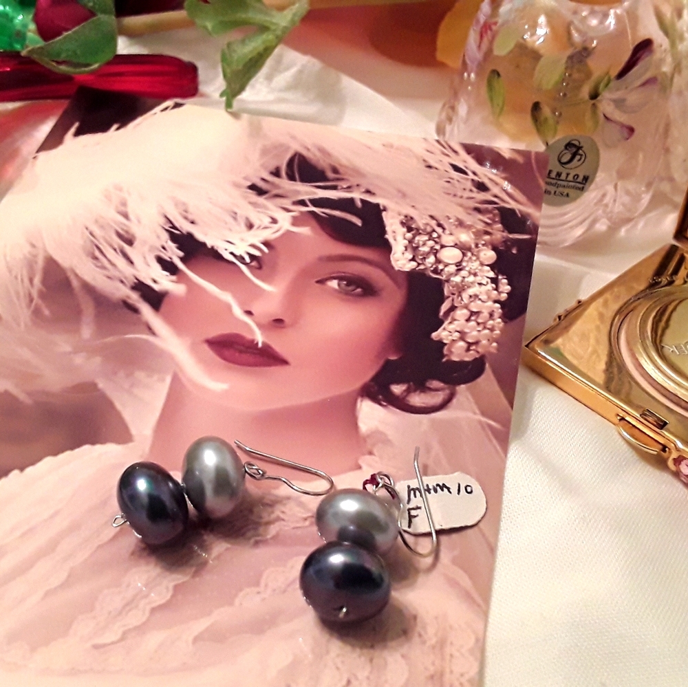 N/WTAGS, STERLING GRAY FRESHWATER PEARL EARRINGS